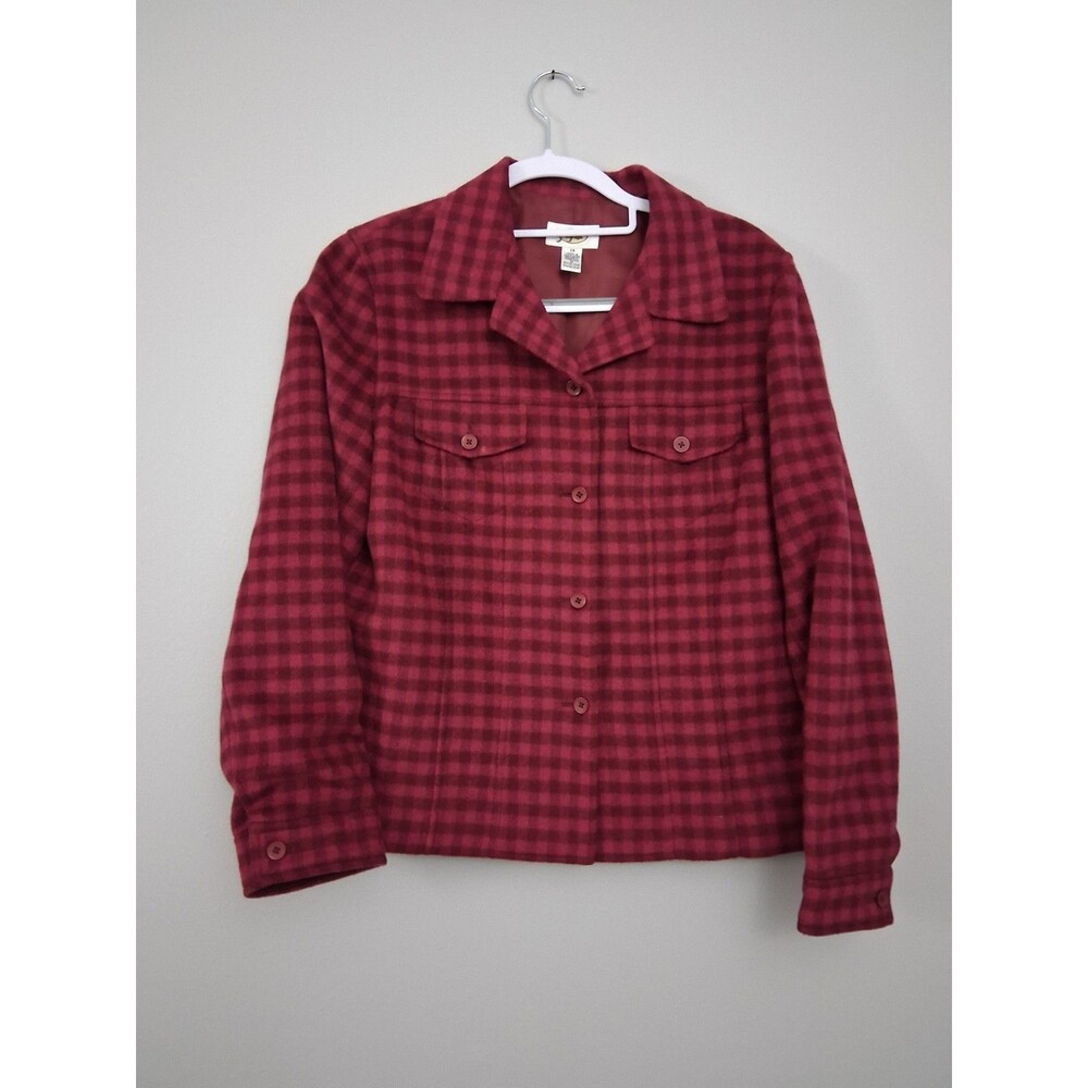 Vintage Talbots Wool Blend Blazer Red Plaid Jacket Womens 14 Checkered Lined